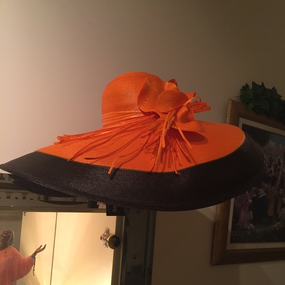 Orange & Brown X-Large Wide Brim Derby/Church Hat - Picture 2 of 4